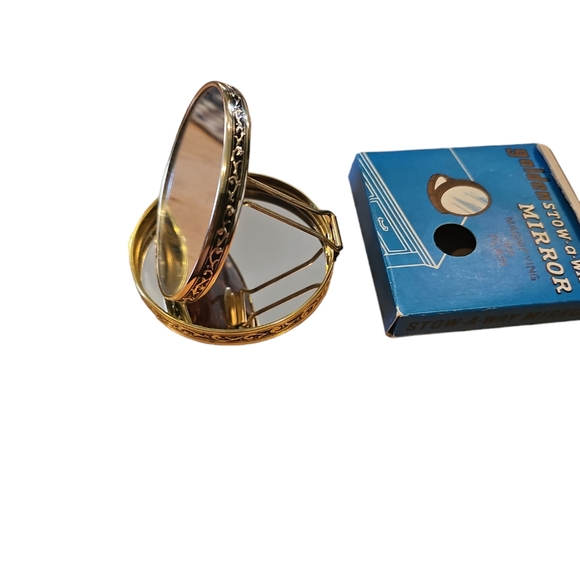 Vintage Folding Compact Double Mirror Ornate Metal Mirror - Picture 2 of 7